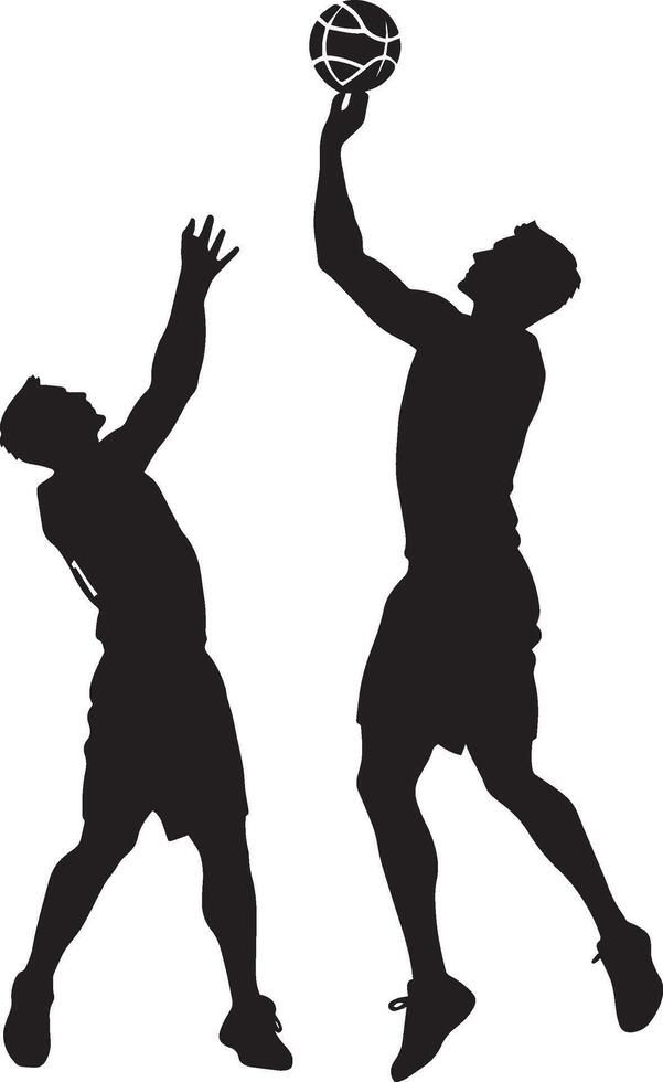 Lob Pass Silhouette A player lifting the ball in a soft arc over a defender's head to a teammate. full length silhouette black illustration vector