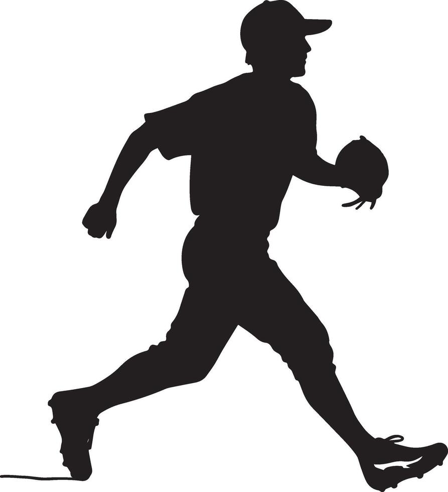 A player rounding third base, heading for home, pumping arms as they sprint, full-length silhouette . vector