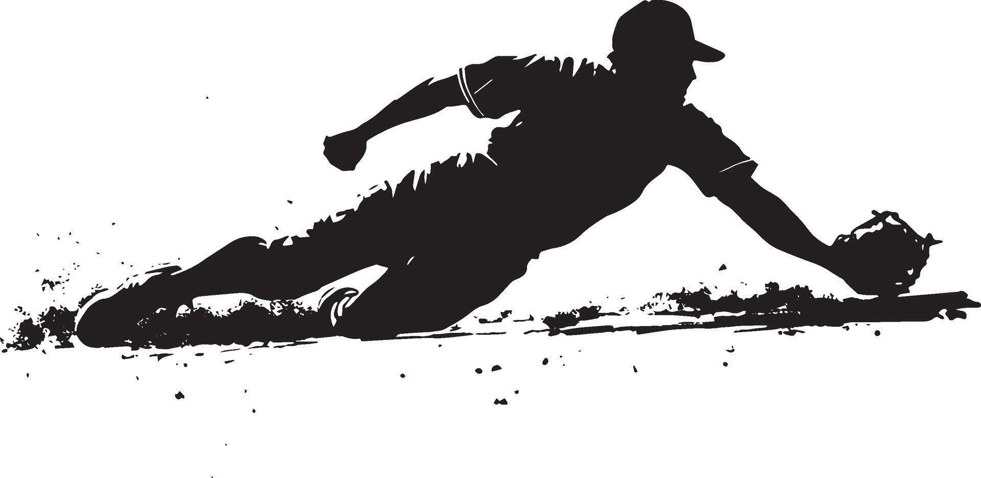Sliding to Base Silhouette A runner sliding feet-first into a base, legs extended and body leaning toward the bag. full length silhouette black illustration vector