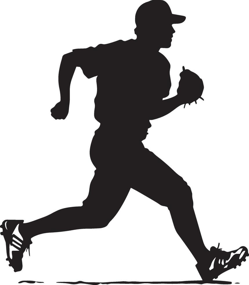 A player rounding third base, charging home with arms in full motion, full-length silhouette . vector