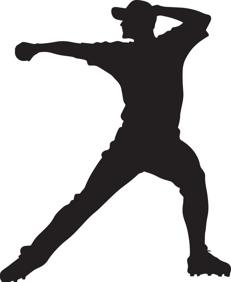 A pitcher throwing a fastball with a strong, straight arm motion, full-body silhouette . vector