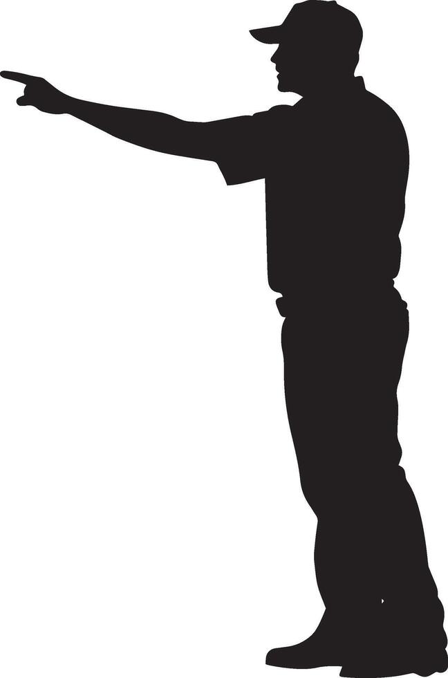 An umpire signaling a safe call with one arm extended straight across, full-length silhouette vector