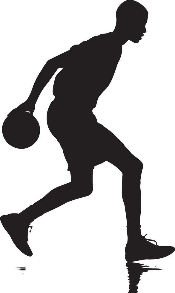 Behind-the-Back Dribble Silhouette A player dribbling the ball behind their back, using one hand to quickly pass the ball to the other side. full length silhouette black illustration vector