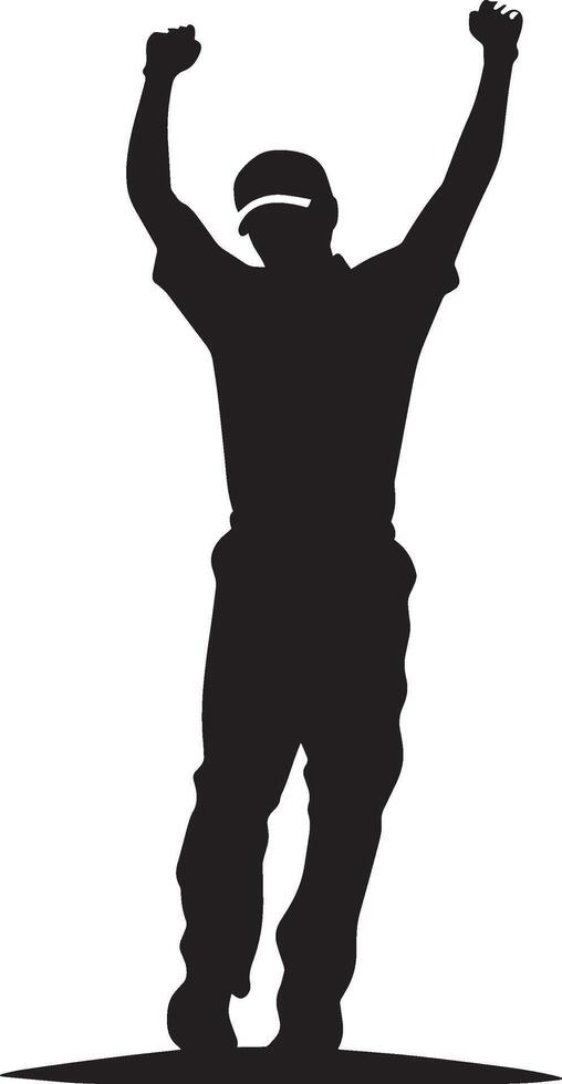 A golfer pumps their fist in excitement, celebrating a perfect shot, full-body black illustration. vector