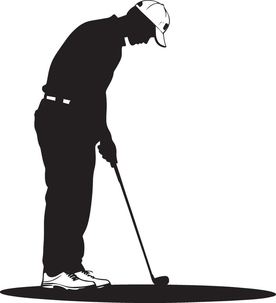 A determined golfer lines up the final putt to secure the championship, full-length black silhouette illustration. vector