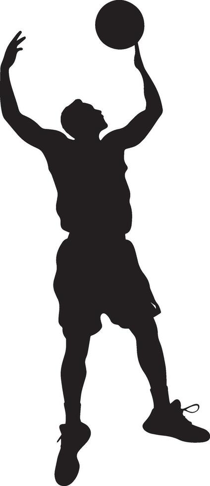 A player tossing the ball toward the basket for a teammate to jump and dunk, full-length silhouette black . vector