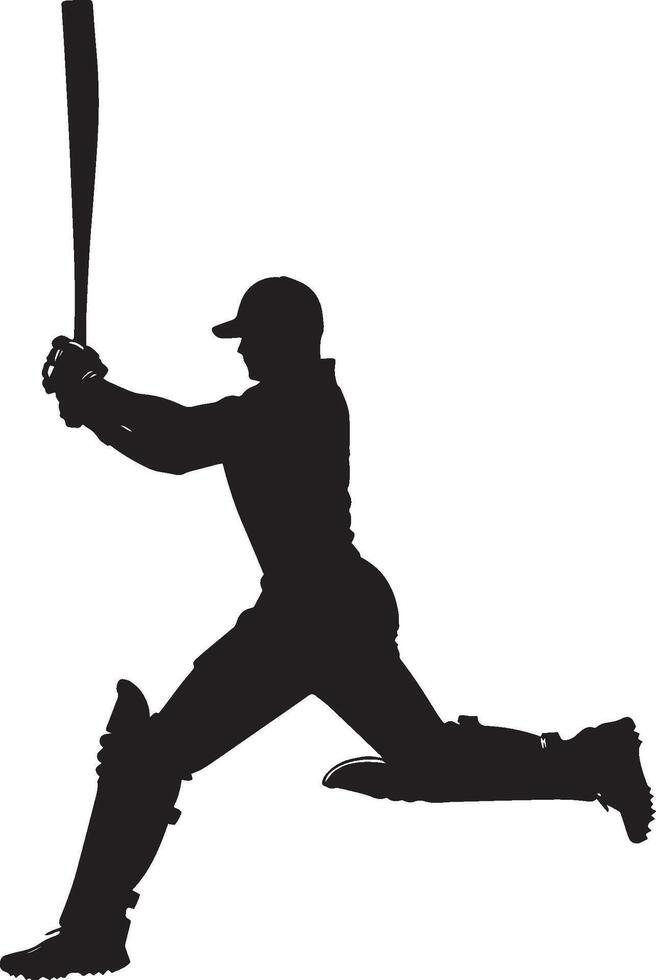 A batter mid-swing, arms fully extended with the bat at full speed, ready to make contact, full-length silhouette black illustration vector