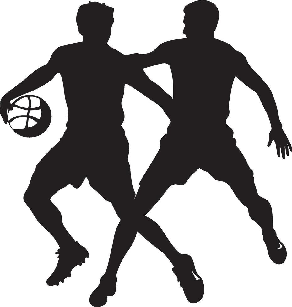 Steal Silhouette A player reaching out with one hand to steal the ball from an opponent, with the other hand close for support. full length silhouette black illustration vector