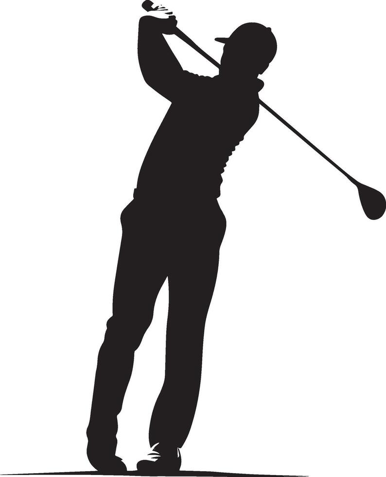 A golfer completing a drive, with the club fully extended in front. vector