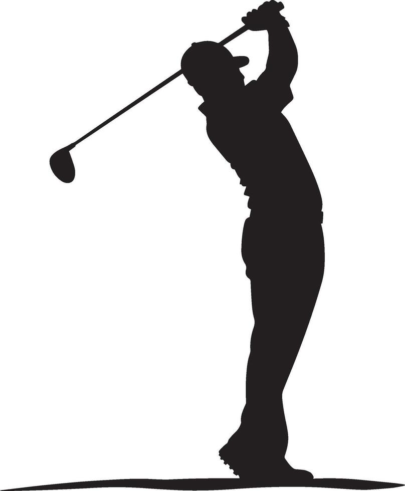 A golfer getting ready to drive the ball, club raised high behind them. vector