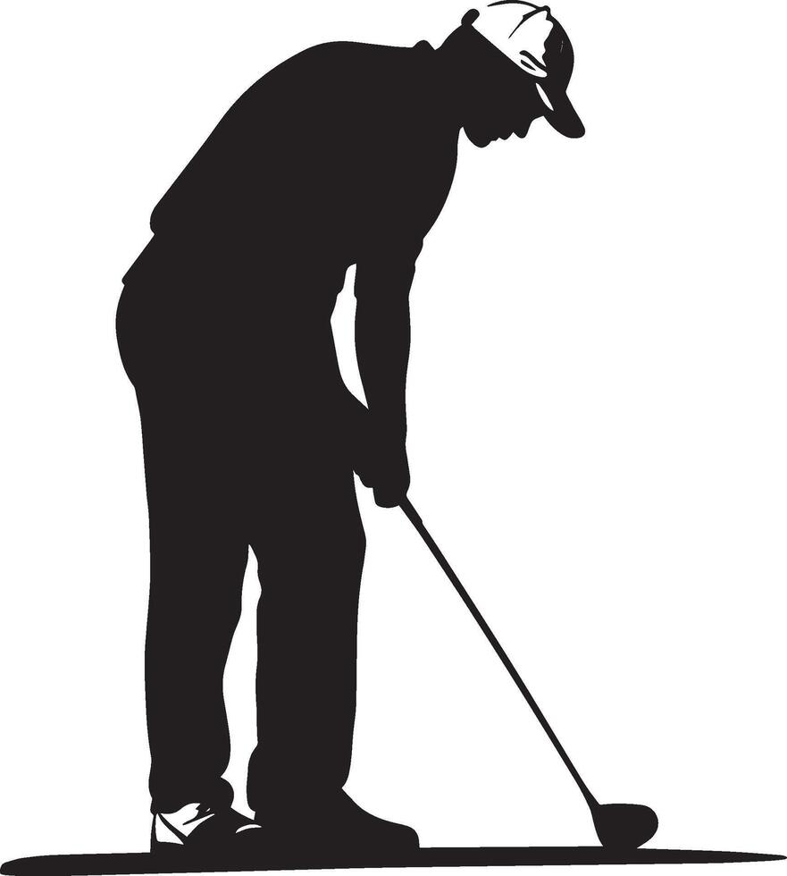 A golfer perfecting chip shots near the green, in black silhouette. vector