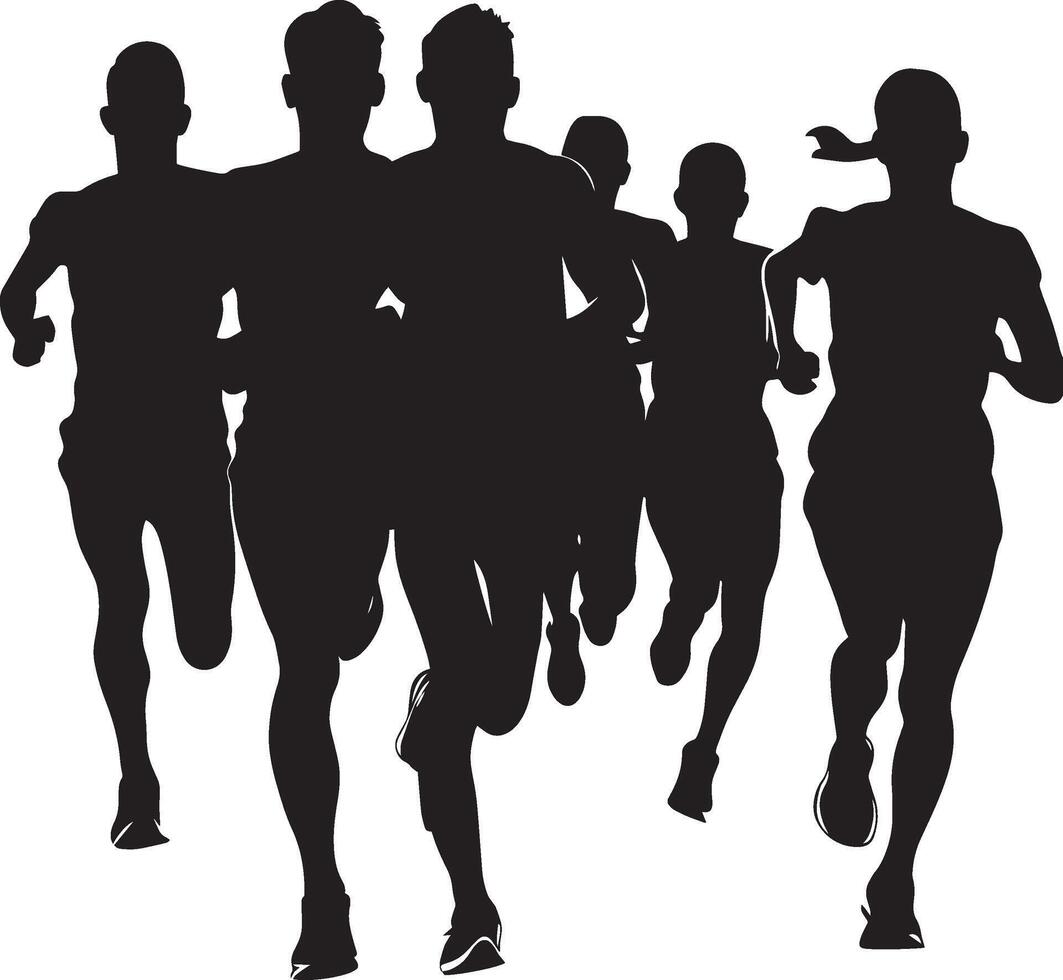 A group of runners, their movements in perfect harmony as they race forward. vector