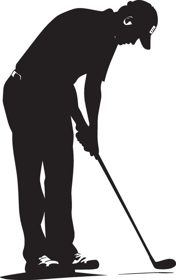 A golfer focused on their putt, aiming at the hole in black silhouette. vector