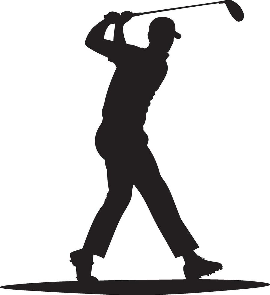 A golfer following through on a powerful drive, club extended ahead. vector
