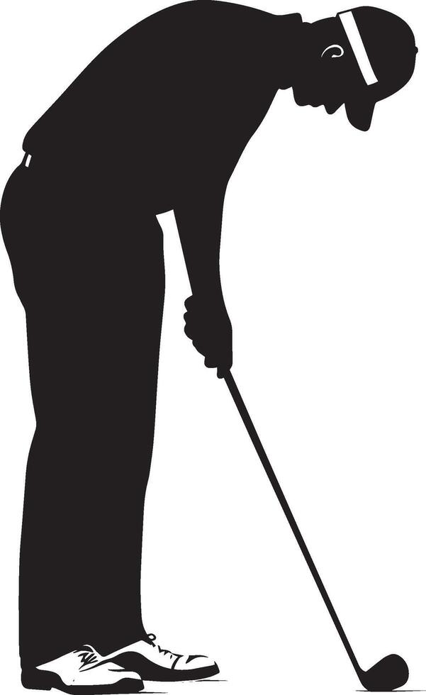 A golfer concentrating on putting, with their putter aligned to the hole. vector