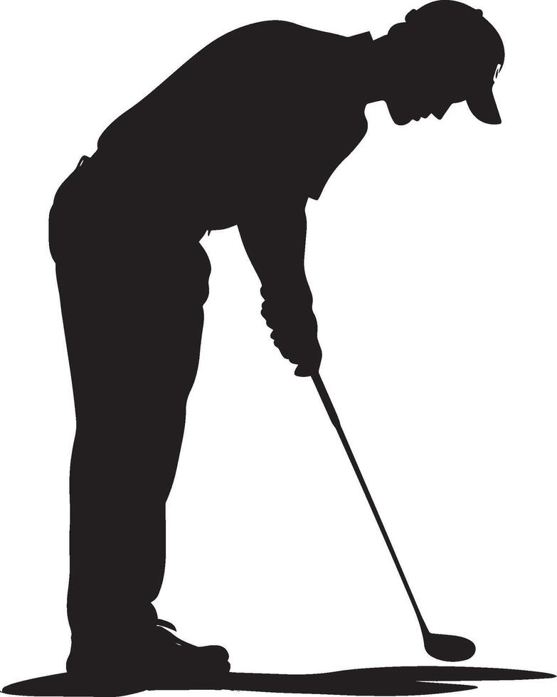 Chip Shot Focus Silhouette of a golfer practicing short shots near the green in black style. vector