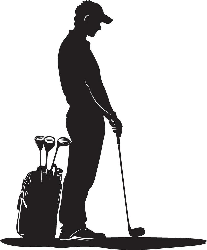 A golfer picking the right club from their bag before the next shot. vector