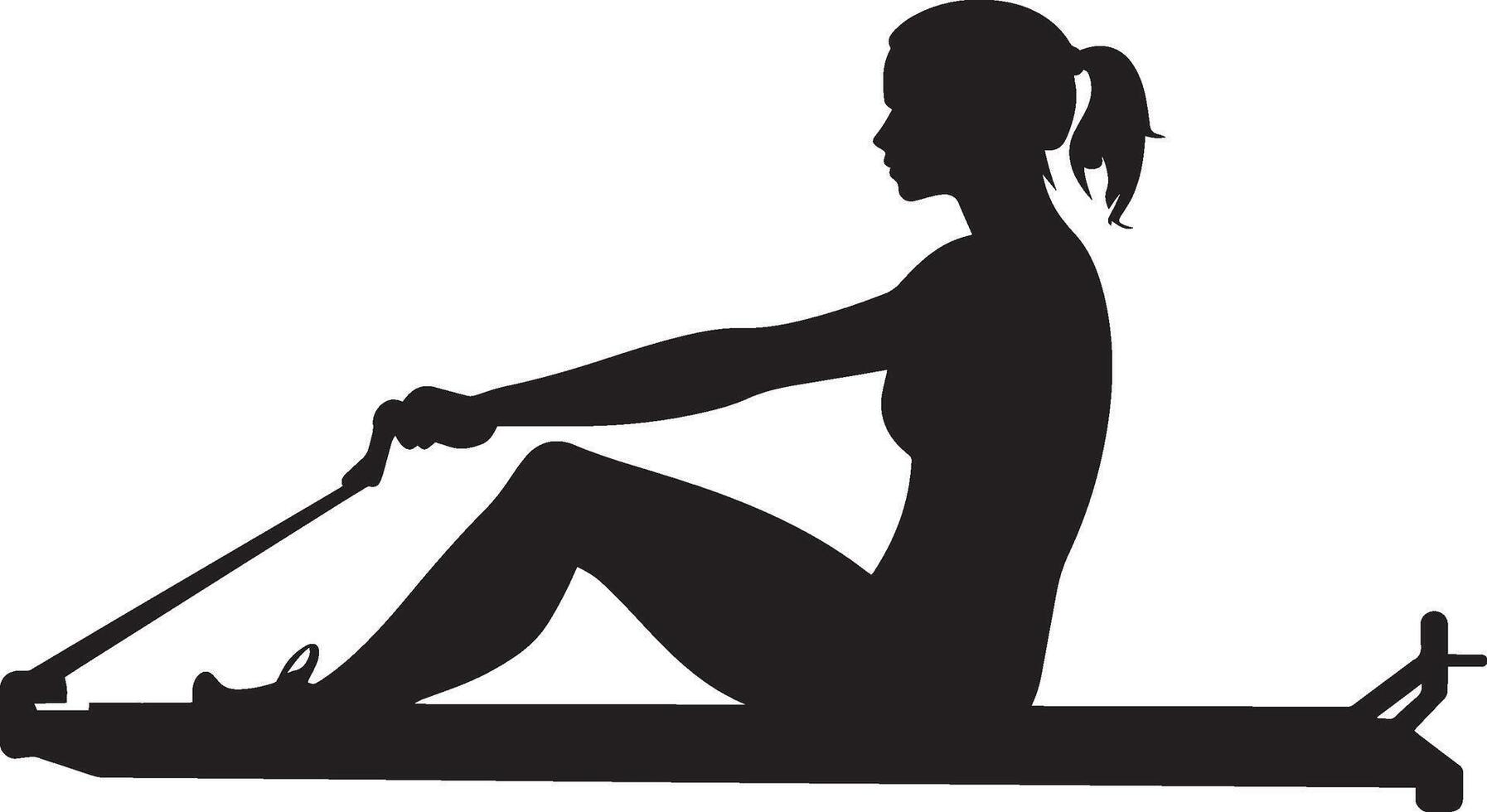 Rowing Silhouette A person sitting on a rowing machine, pulling the handles back with both arms. full length silhouette black illustration vector