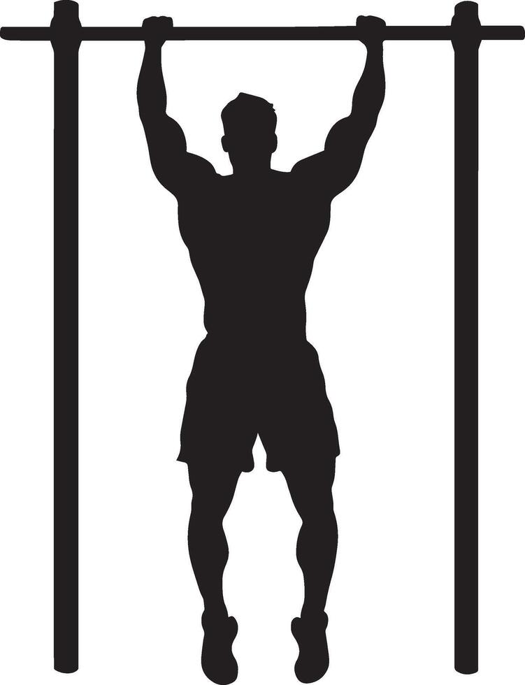 A person hanging from a bar, pulling their chin above it in a smooth motion. vector