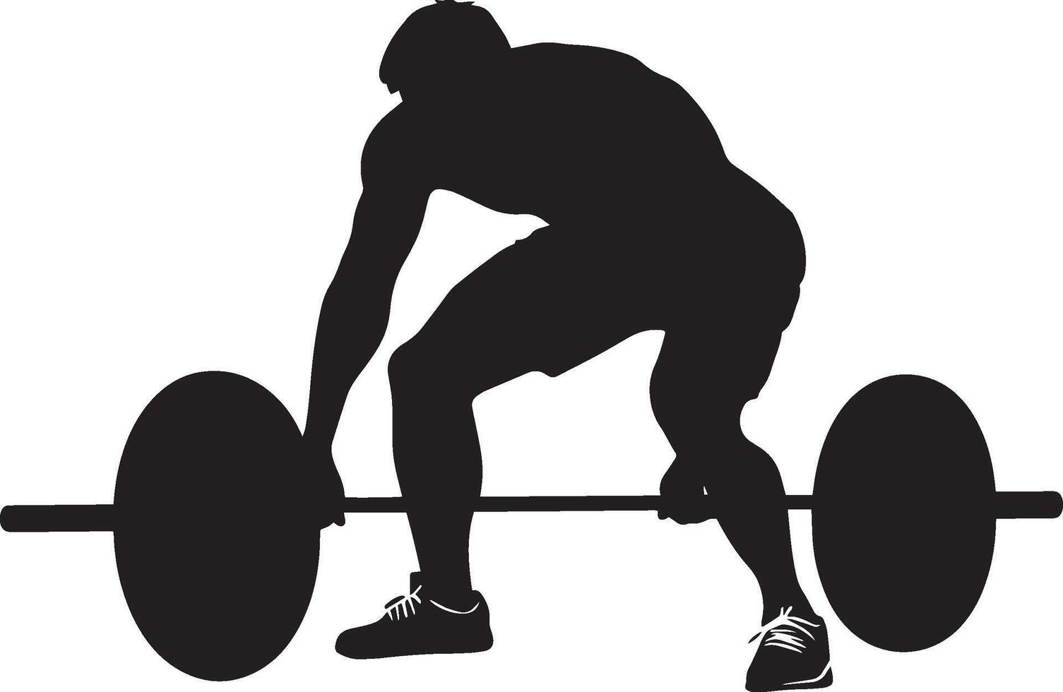 Deadlift Silhouette A person bending at the hips, lifting a barbell from the ground with knees slightly bent. full length silhouette black illustration vector