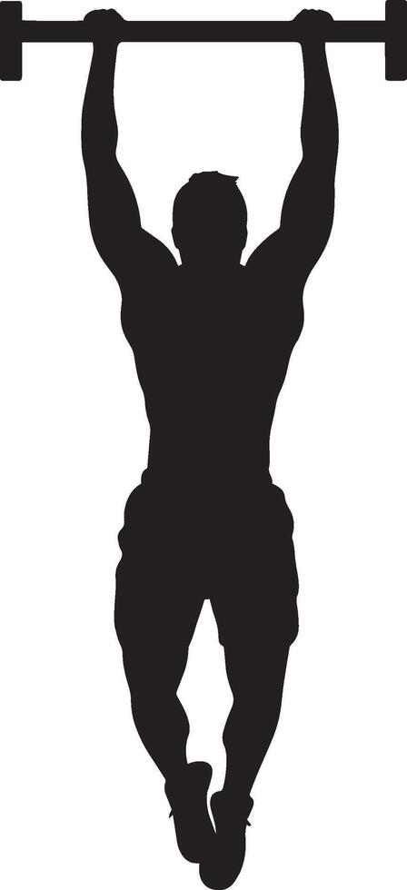 A person gripping a pull-up bar, lifting their chin above the bar. vector