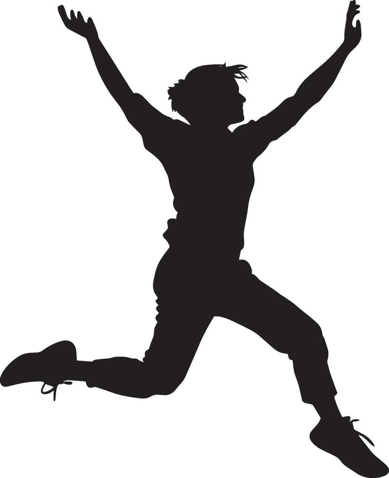 Jumping Jacks Silhouette A person in mid-motion, arms and legs spread wide as they perform jumping jacks. full length silhouette black illustration vector