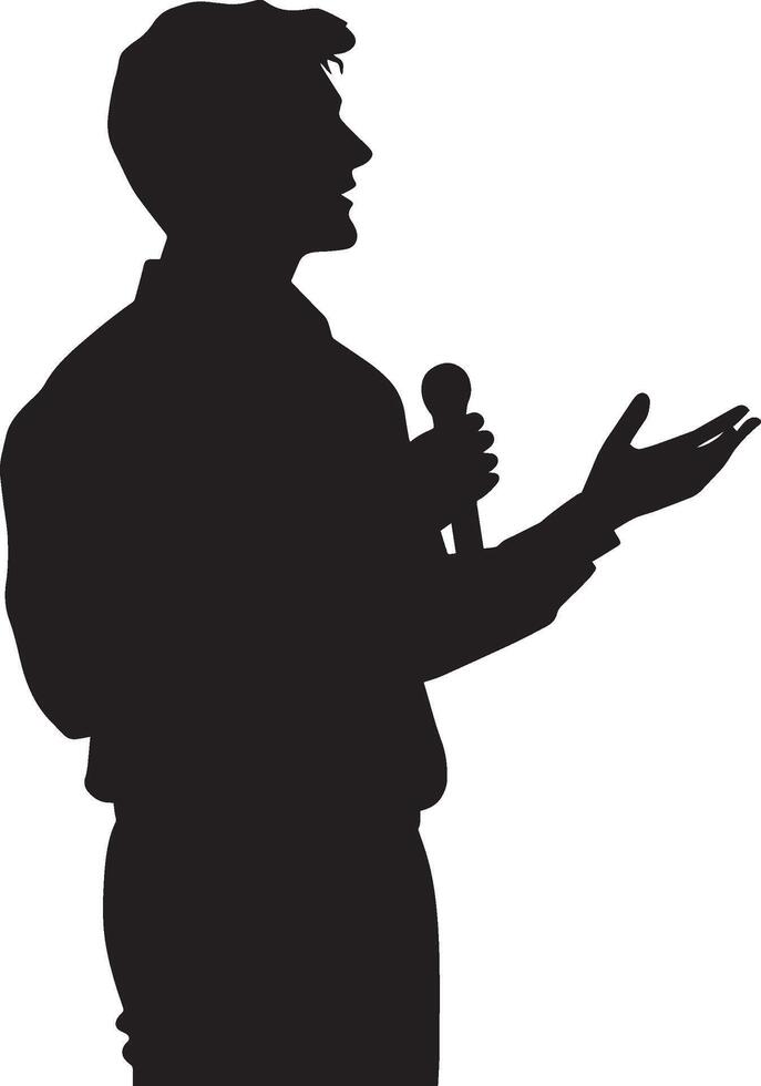 Student Leadership Silhouette A student giving a speech or leading a student council meeting. full length silhouette black illustration vector