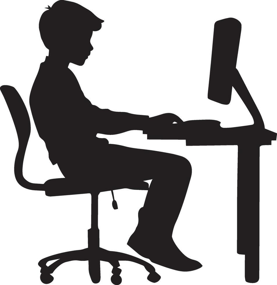 A student at a computer, searching for information for an academic project. vector