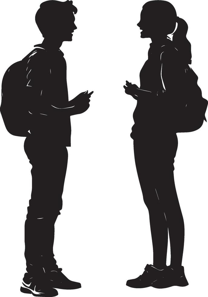 A group of students engaged in conversation, laughing in the hallway or courtyard. vector