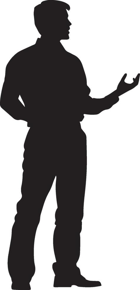 A student standing, answering a question in front of the class with assurance. vector