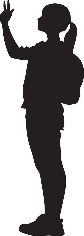 A student with their hand up, waiting to be called on in class. vector