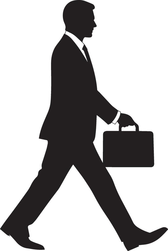 A business person walking briskly, carrying a briefcase or bag, with head slightly forward. vector