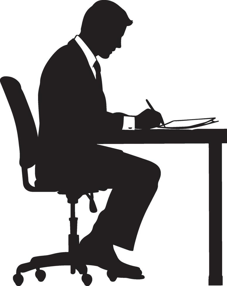 A business person seated, pen in hand, signing an official document. vector