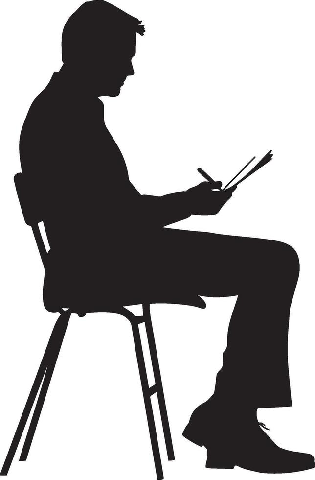 A business person taking notes in a notebook during a meeting or discussion. vector