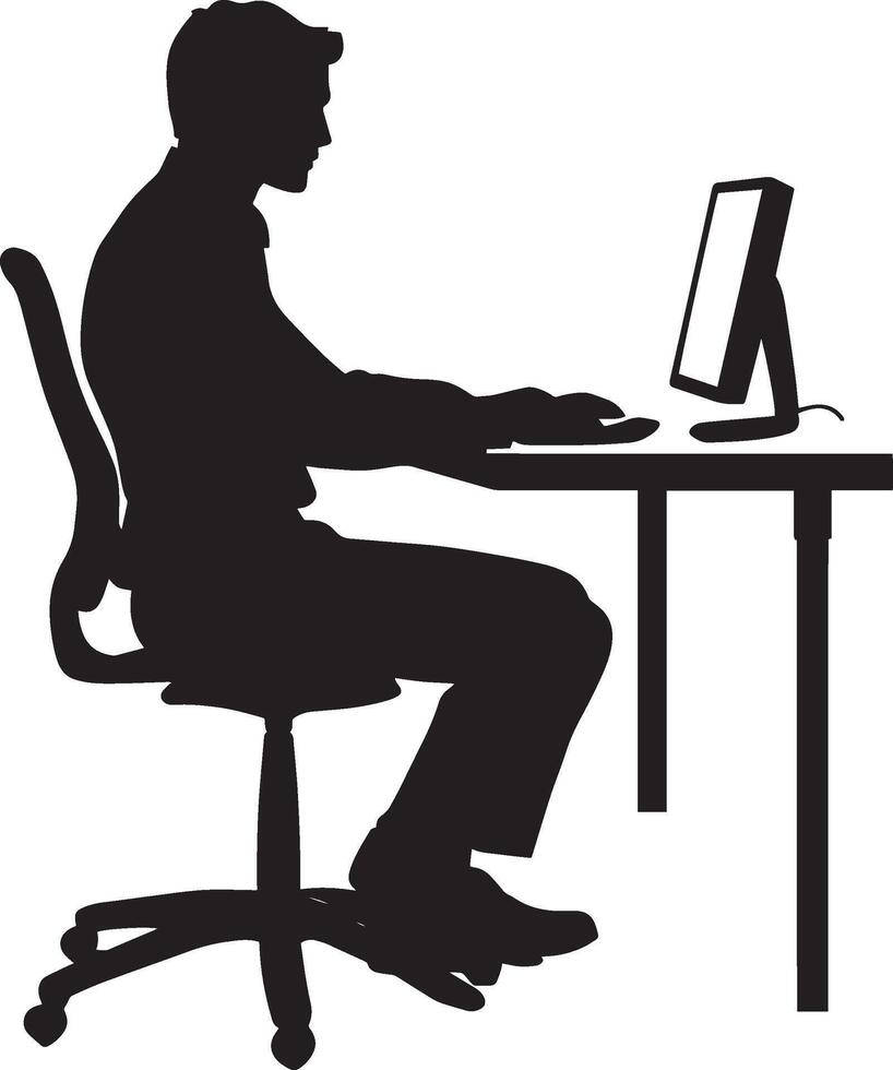 A professional sitting at a desk, focused on a computer screen. vector