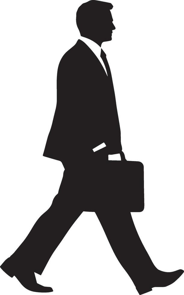 A business person walking with a briefcase, head slightly down, moving with purpose. vector