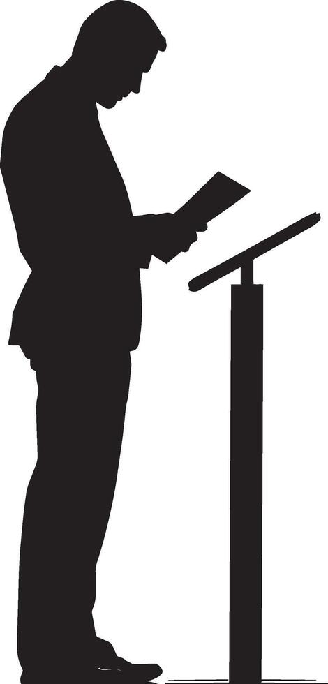 Checking Travel Documents Silhouette A business person holding a passport or travel documents at the check-in counter. full length silhouette black illustration vector