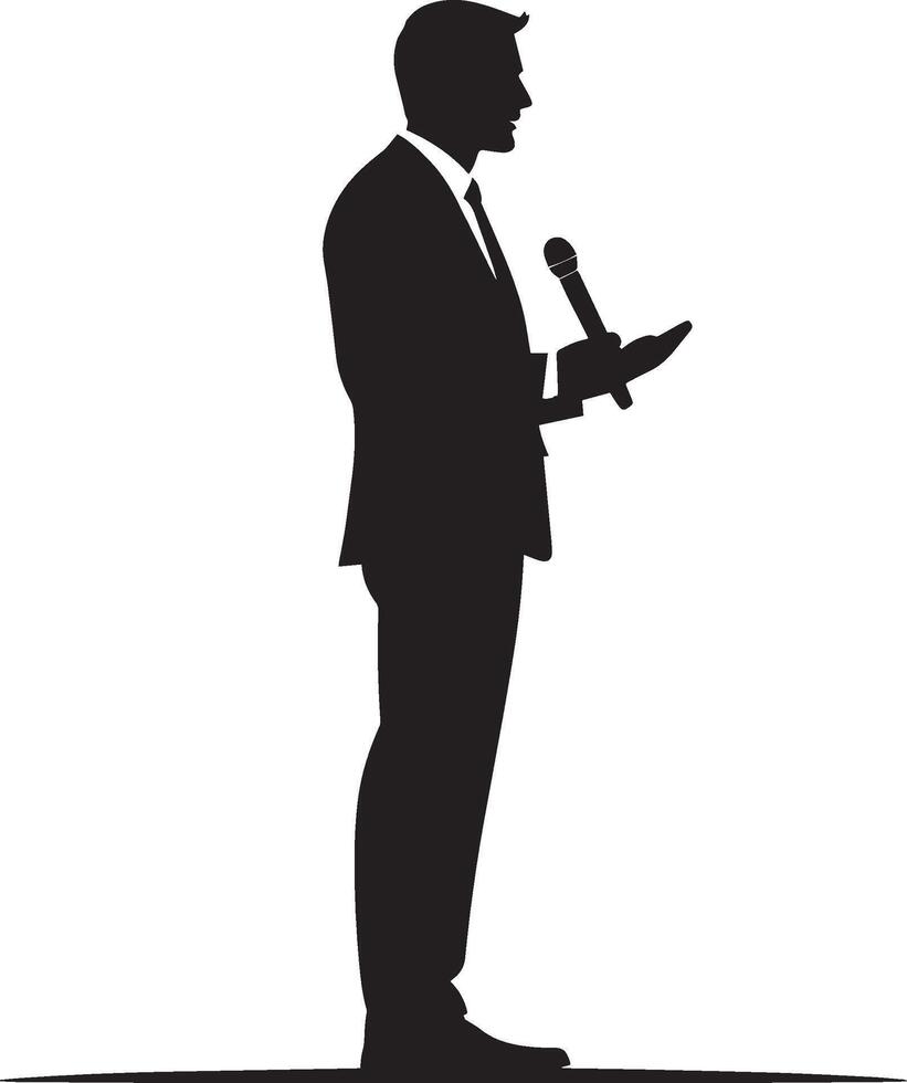 A business person delivering a speech to an audience from the stage. vector
