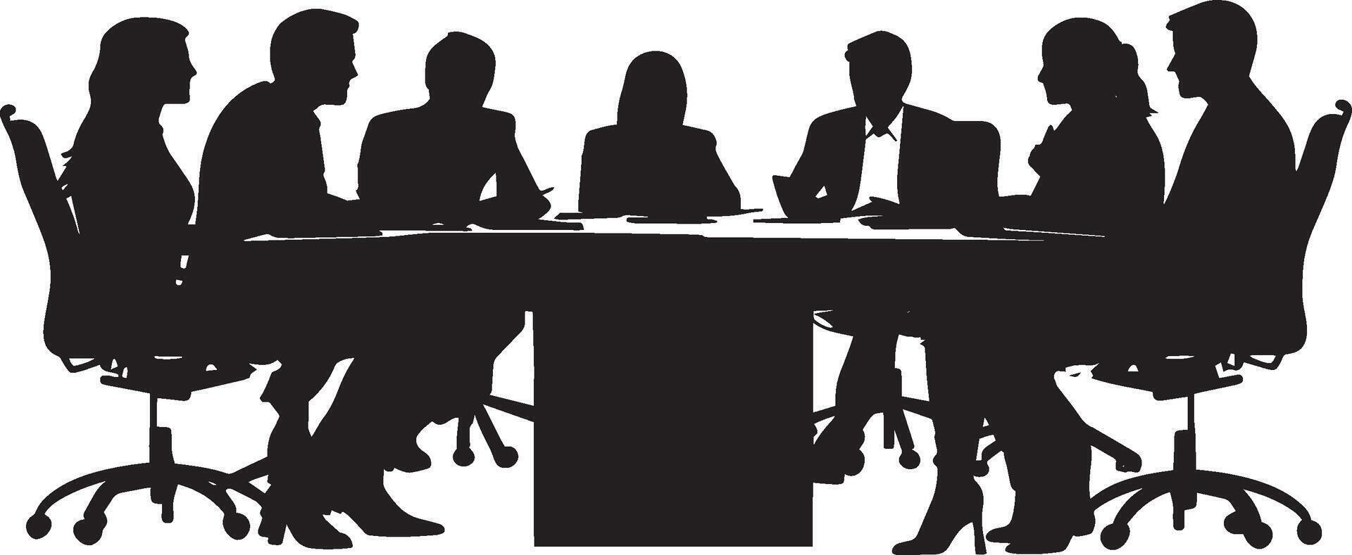 Group Discussion Around a Table black Silhouette Illustration vector