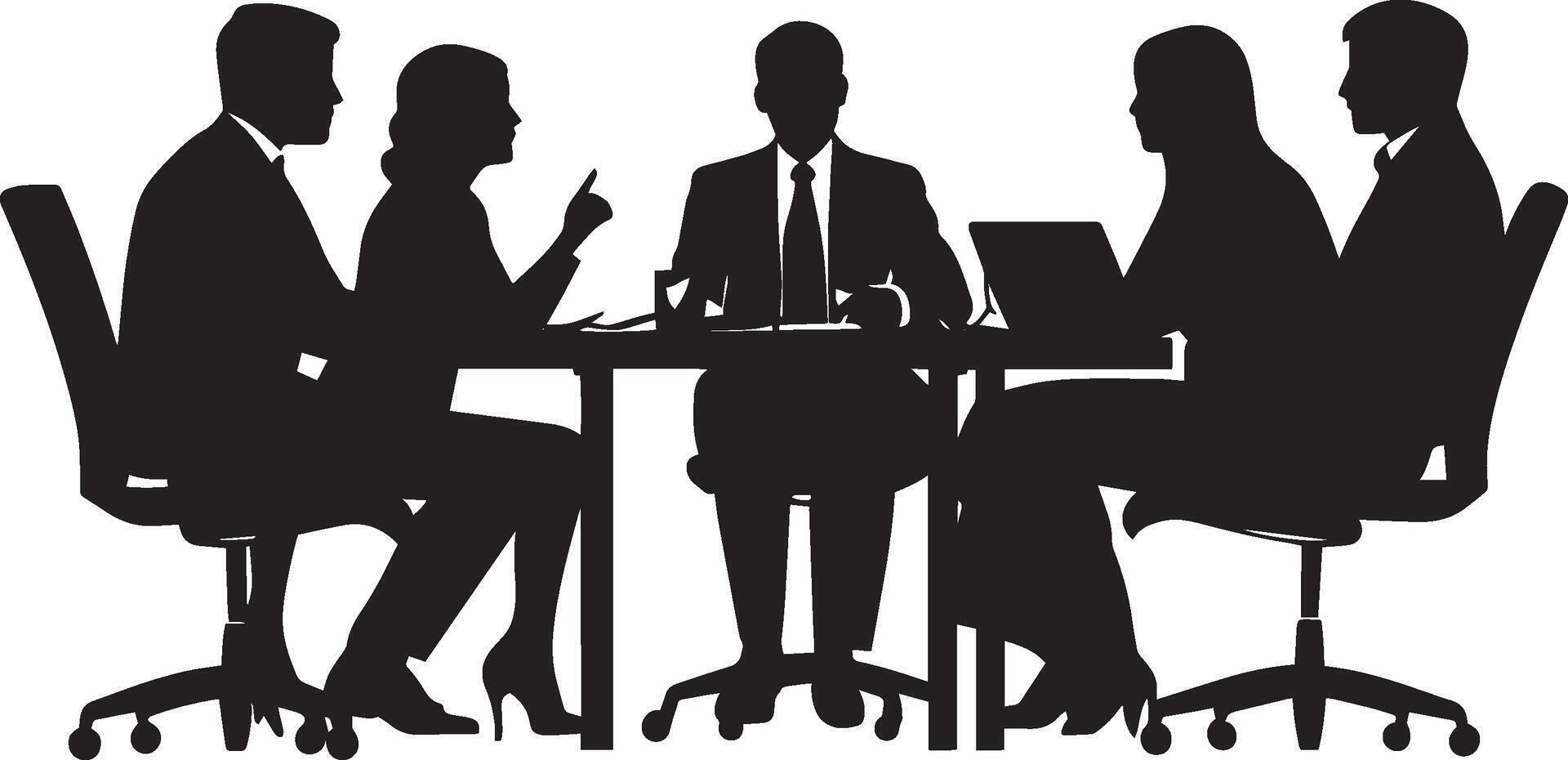 Businesspeople in a Meeting Black Silhouette of a Table Discussion vector