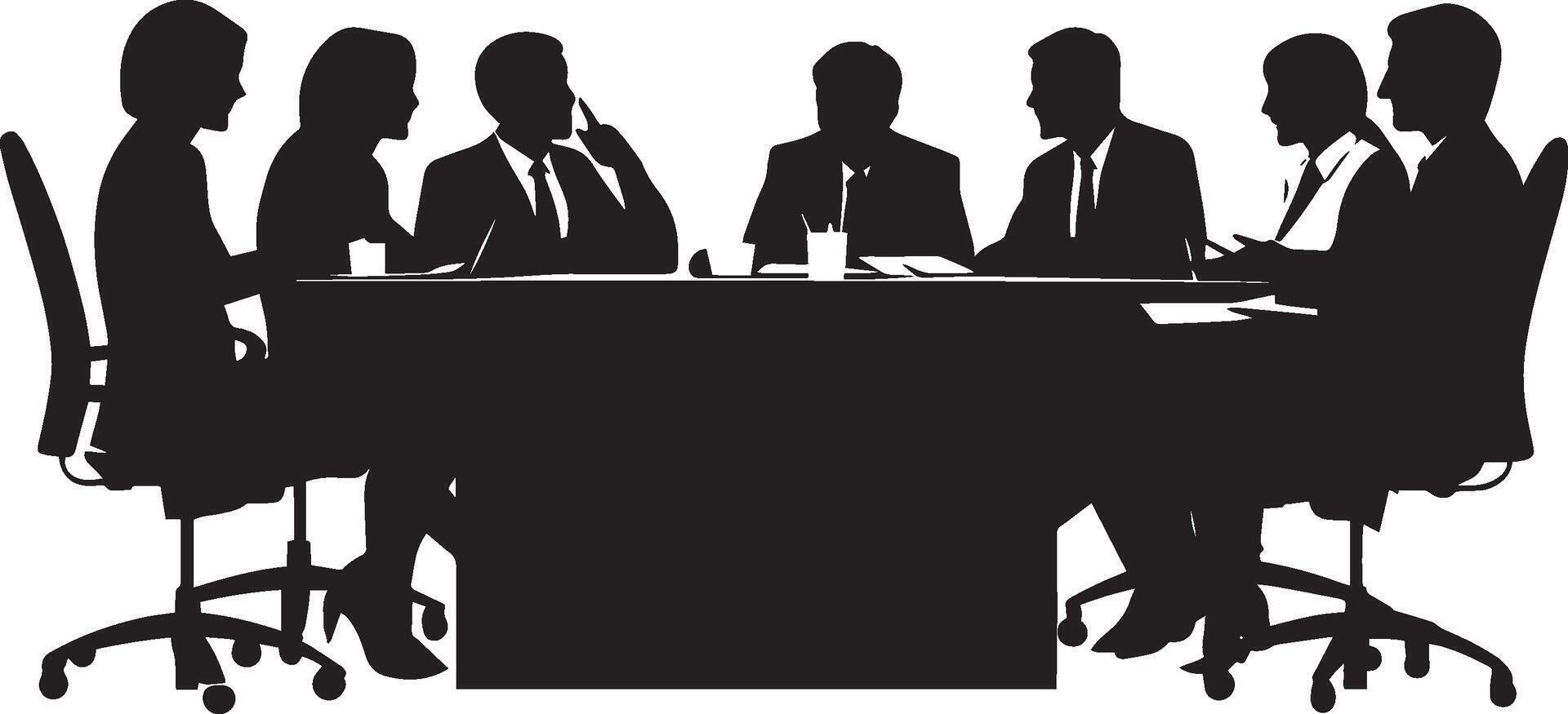 Business Meeting at a Conference Table Full-Length Silhouette vector