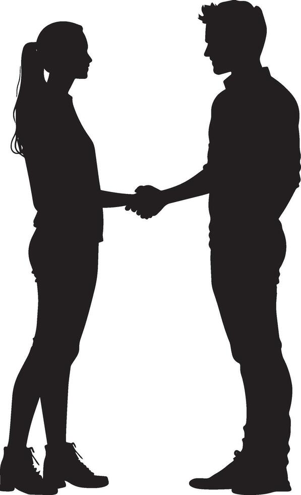 Silhouette of Two Businesspeople Shaking Hands Full-Length vector