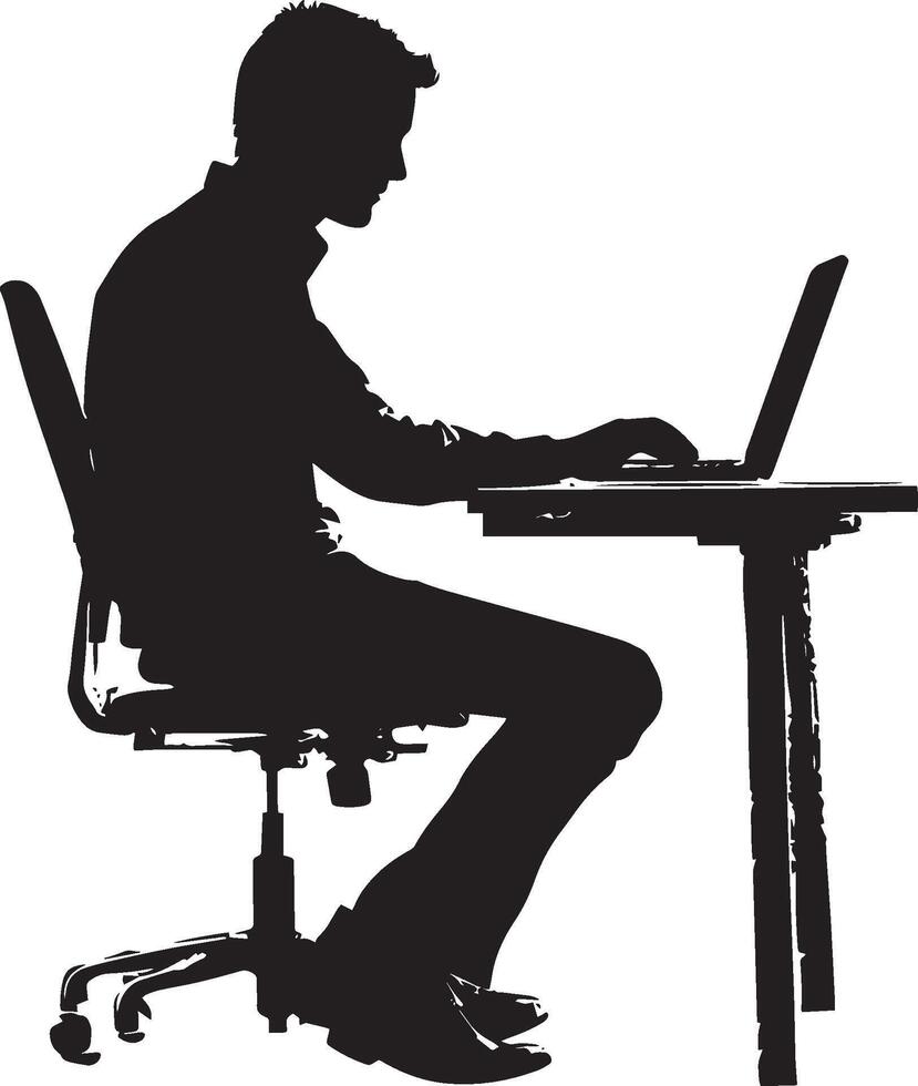 Businessperson Typing on a Laptop Full-Length Silhouette vector