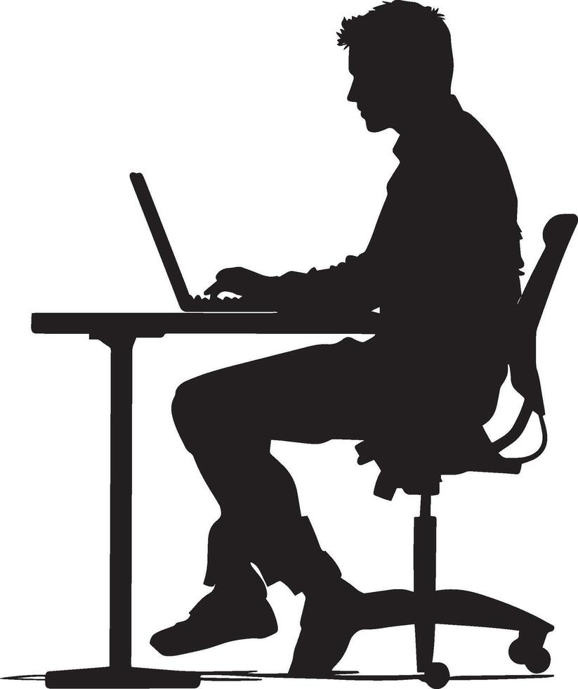 Silhouette of a Professional Working on a Laptop Black Art vector