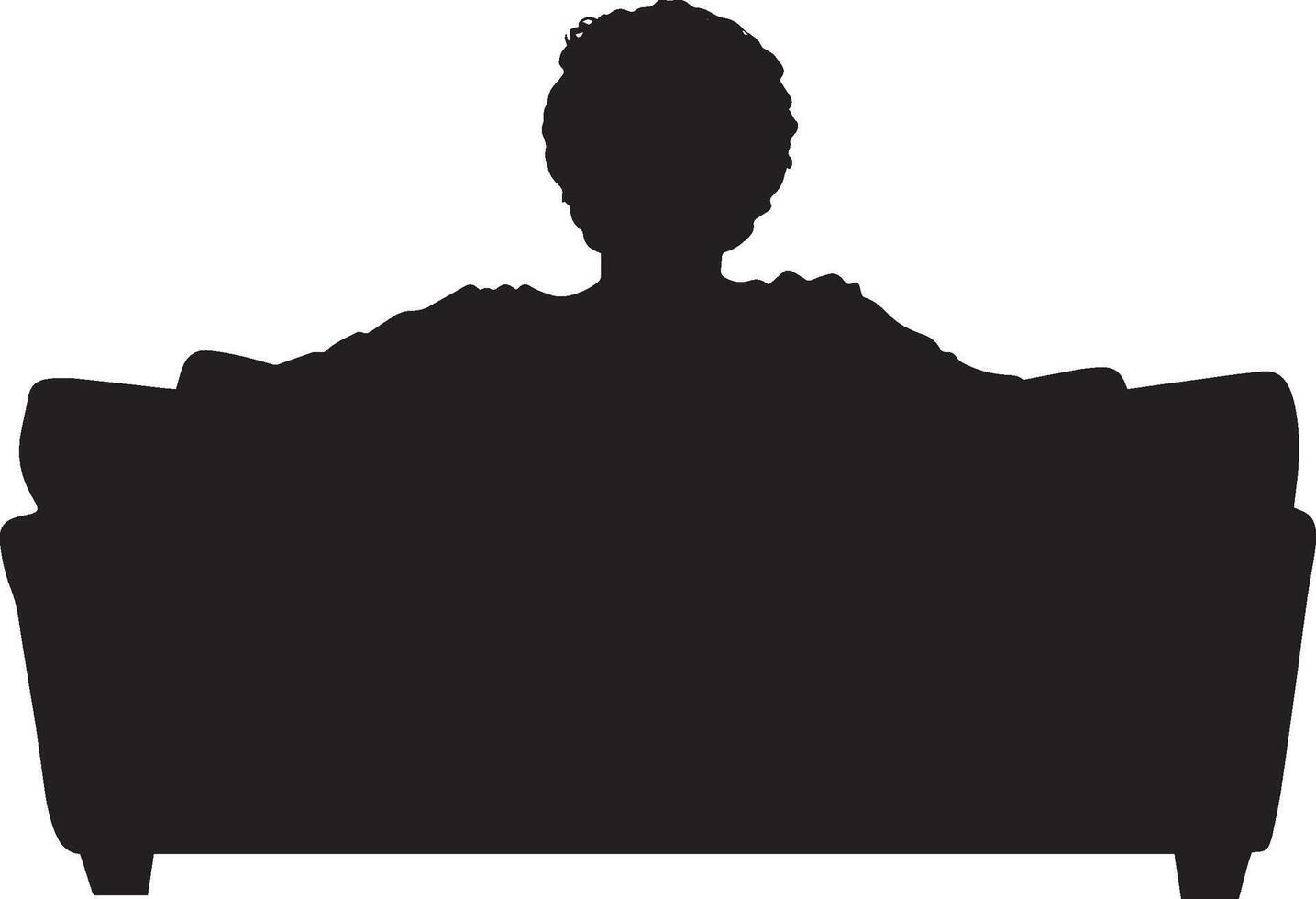 Elderly woman sitting on a couch, focused on the screen, captured in a full-length silhouette. vector
