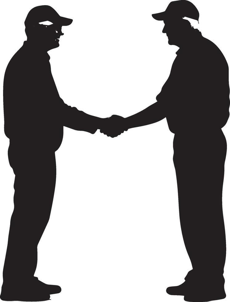 Elderly man shaking hands in a friendly gesture, shown in a full-length silhouette. vector