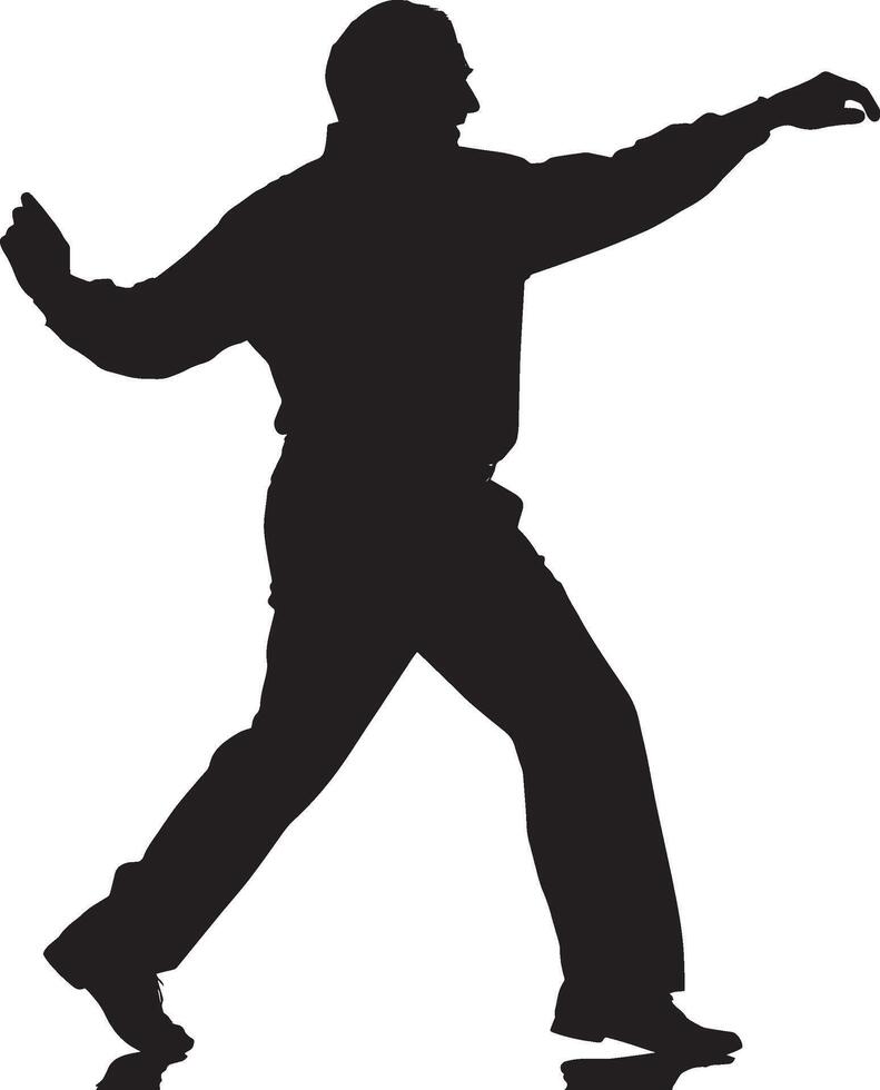 A senior man dancing alone or with a partner, having fun, depicted in a full-length black silhouette. vector