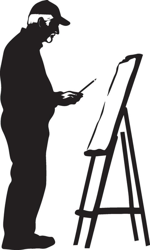 A senior man seated, pen in hand, writing in a journal, depicted in a full-length black silhouette. vector