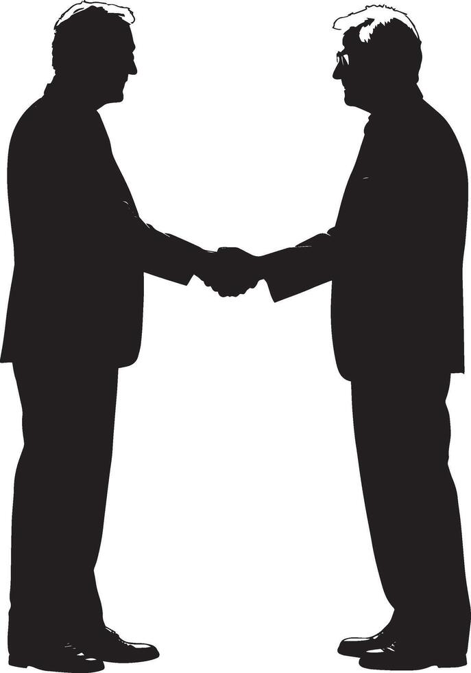 A senior man engaged in a friendly handshake, depicted in a full-length black silhouette. vector