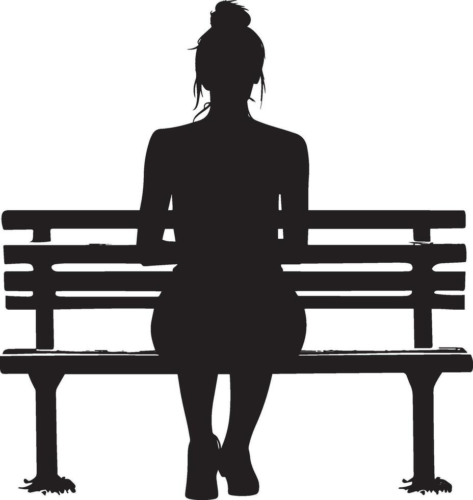 A woman resting on a park bench, hands resting on her lap, shown in a full-length silhouette. vector